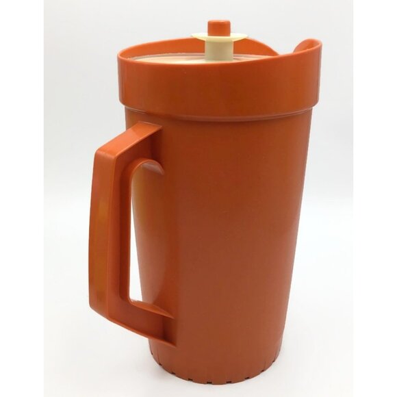 Vintage Tupperware Harvest Orange 2 Qt Beverage Pitcher 800-11 Push Button Lid - Picture 3 of 11